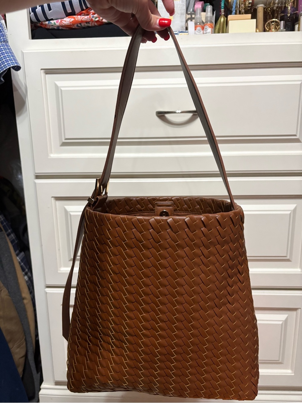 Woven Leather Shoulder Bag - Brown